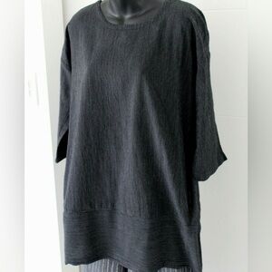 Eileen Fisher black gray striped organic cotton tencel blend tunic size Large